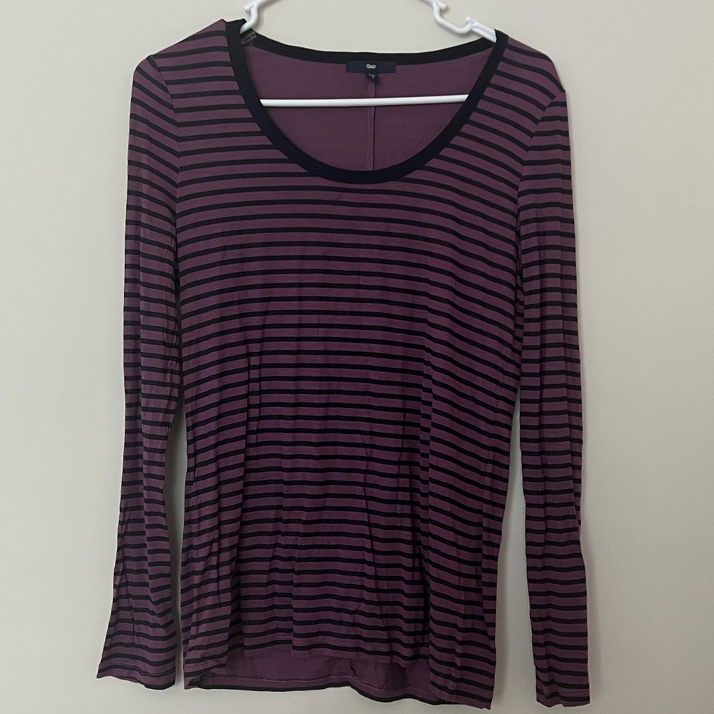 Gap Long Sleeve purple and black stripe shirt in size S
